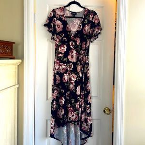 High-low black floral short sleeve dress size XL
